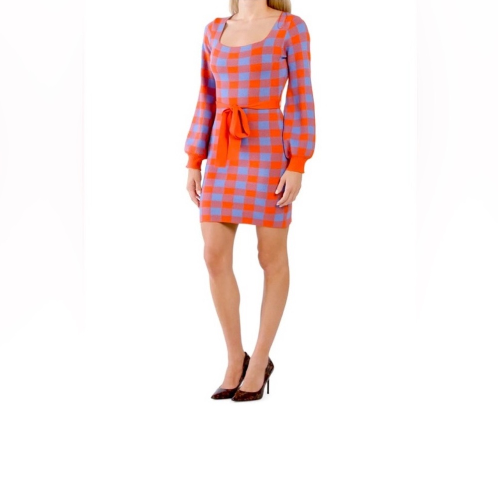 NWOT 4S13NNA Woman Blue/Orange Checkered Sweater Dress Msrp $110